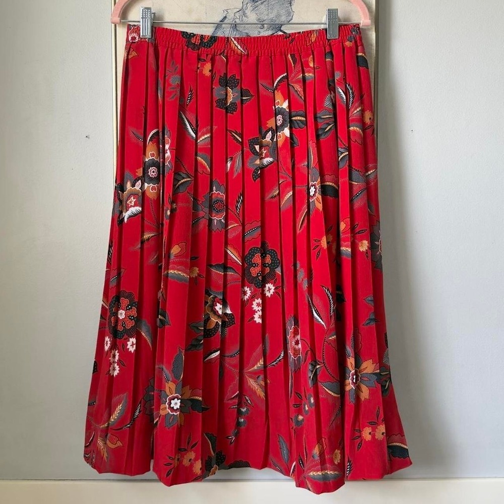 Vintage Alfred Dunner Red Floral Pleated Midi Skirt Grandmacore Accordion Medium